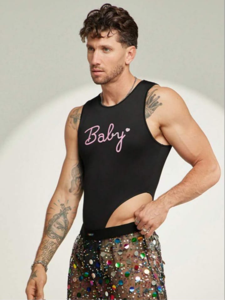 Men's Sleeveless Crew Neck Baby Latter Printed Bodysuit